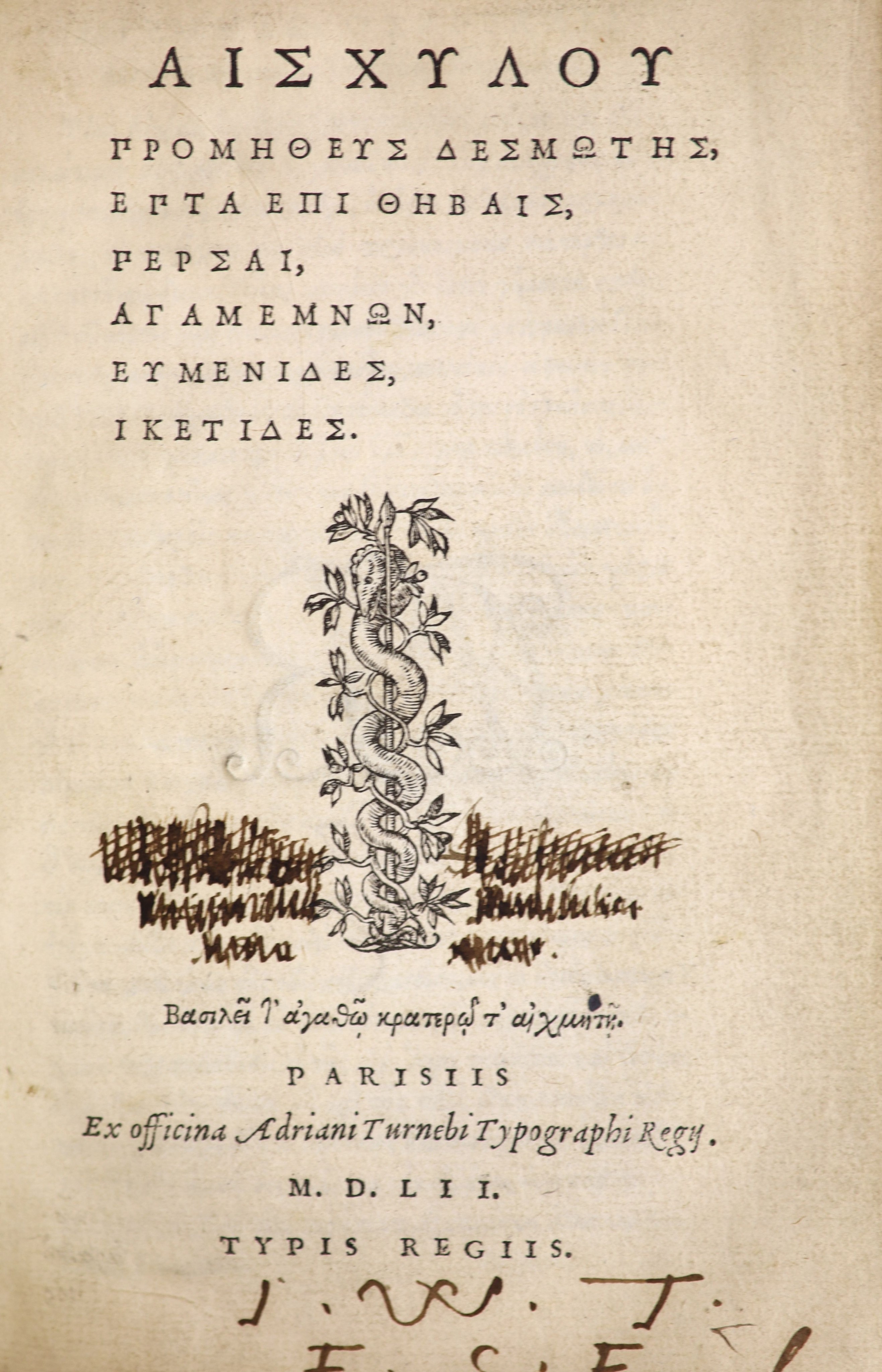 Aeschylus [Title and author in Greek]. [Plays] - 12mo,